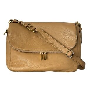 Fossil Preston Pebble Leather Flap Front Shoulder Bag Crossbody Purse Camel Tan